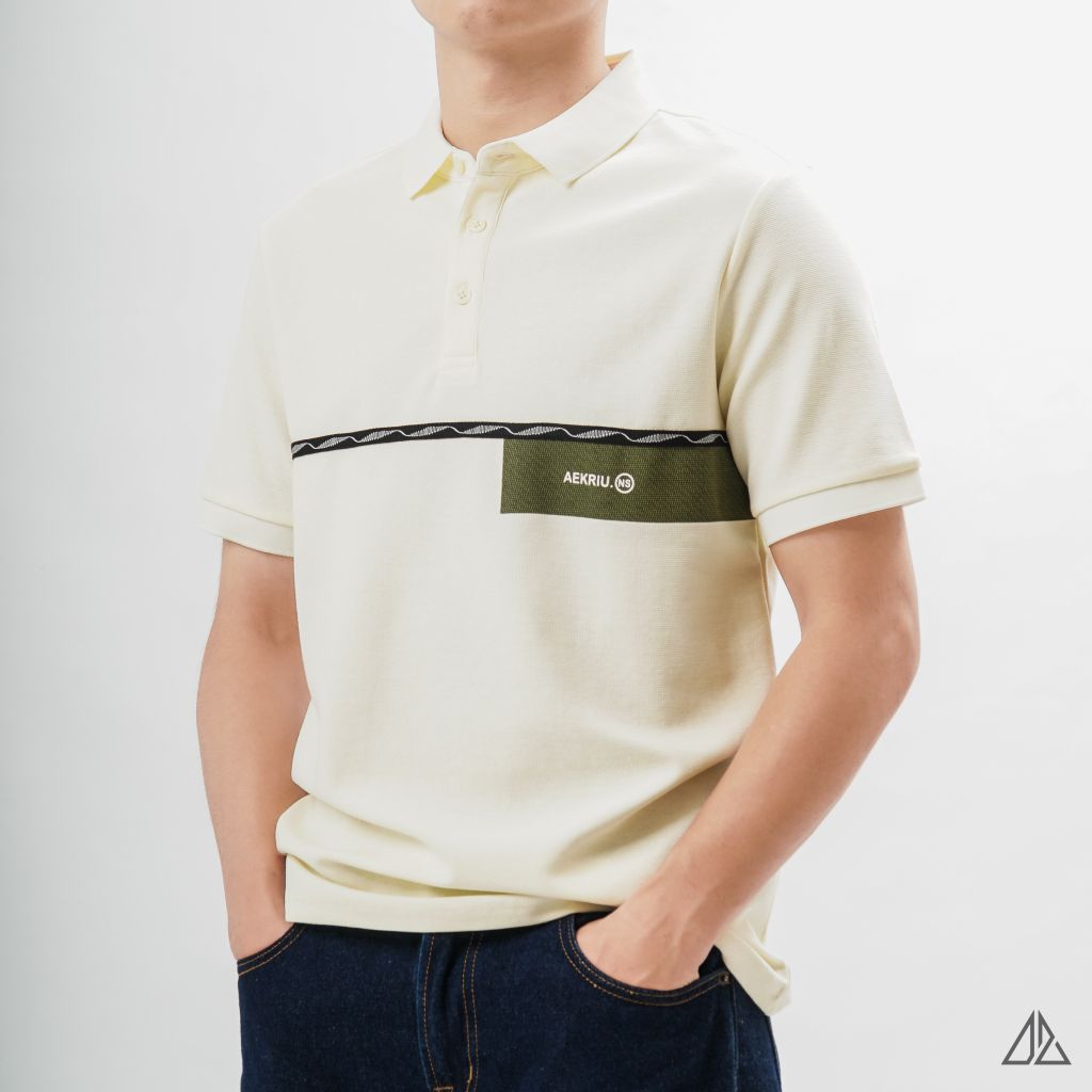 Áo polo phối viền sọc ngực xanh