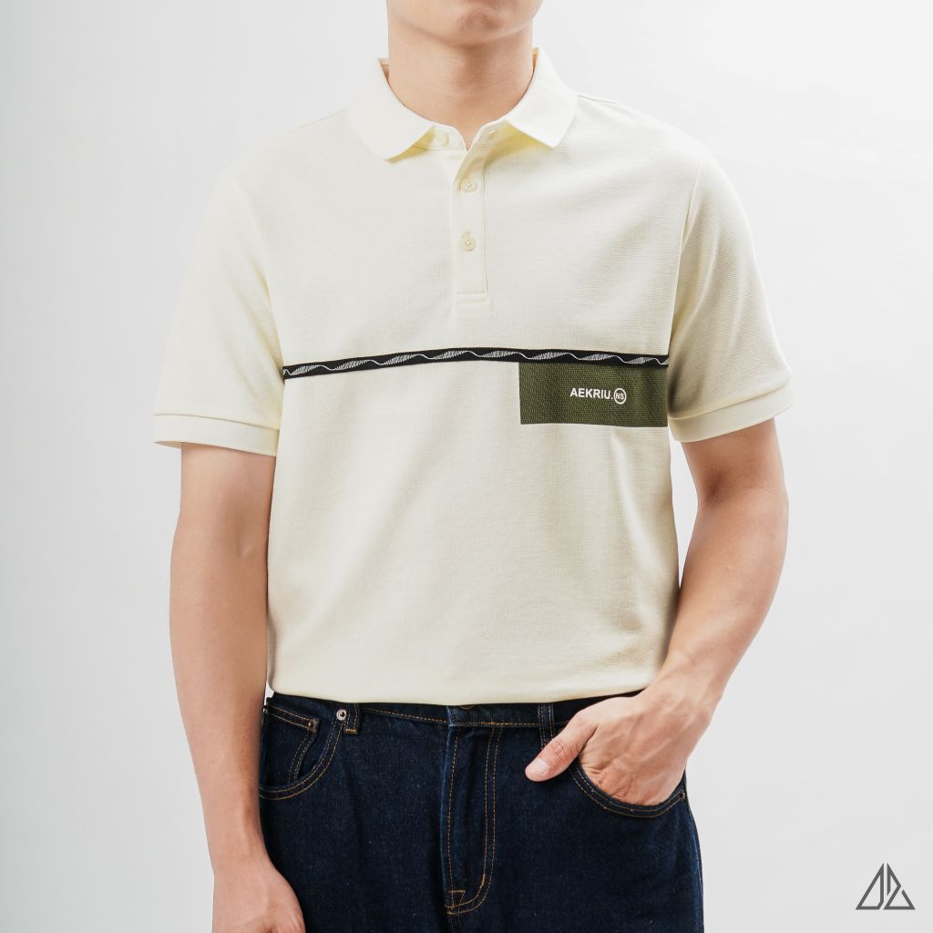 Áo polo phối viền sọc ngực xanh