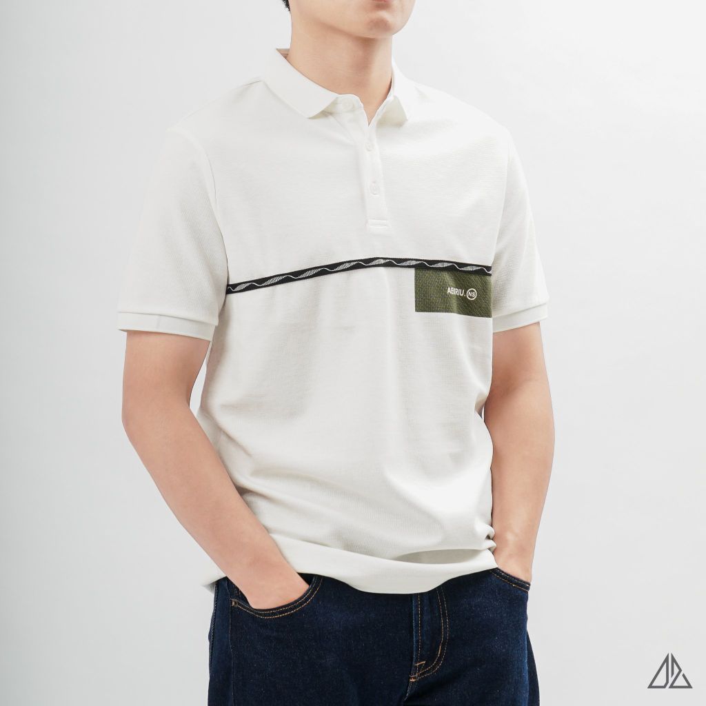 Áo polo phối viền sọc ngực xanh