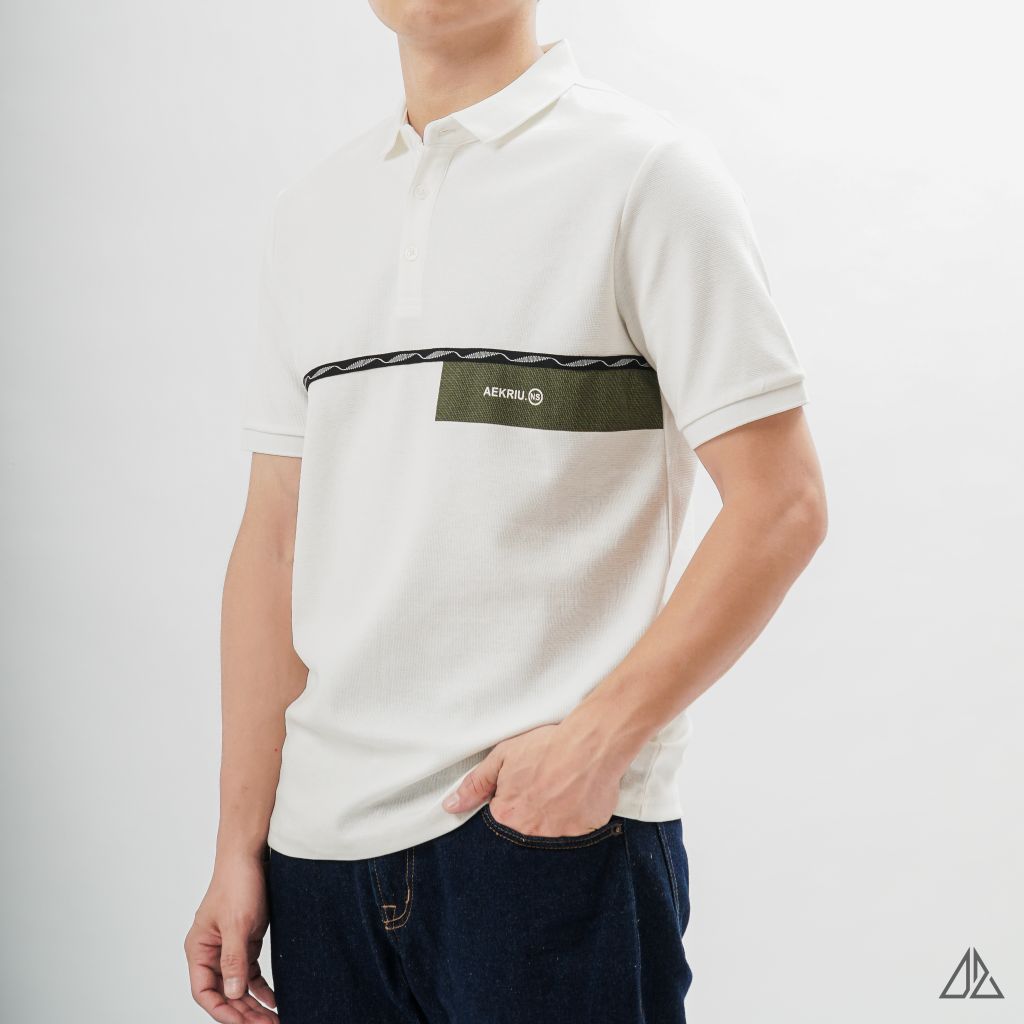 Áo polo phối viền sọc ngực xanh