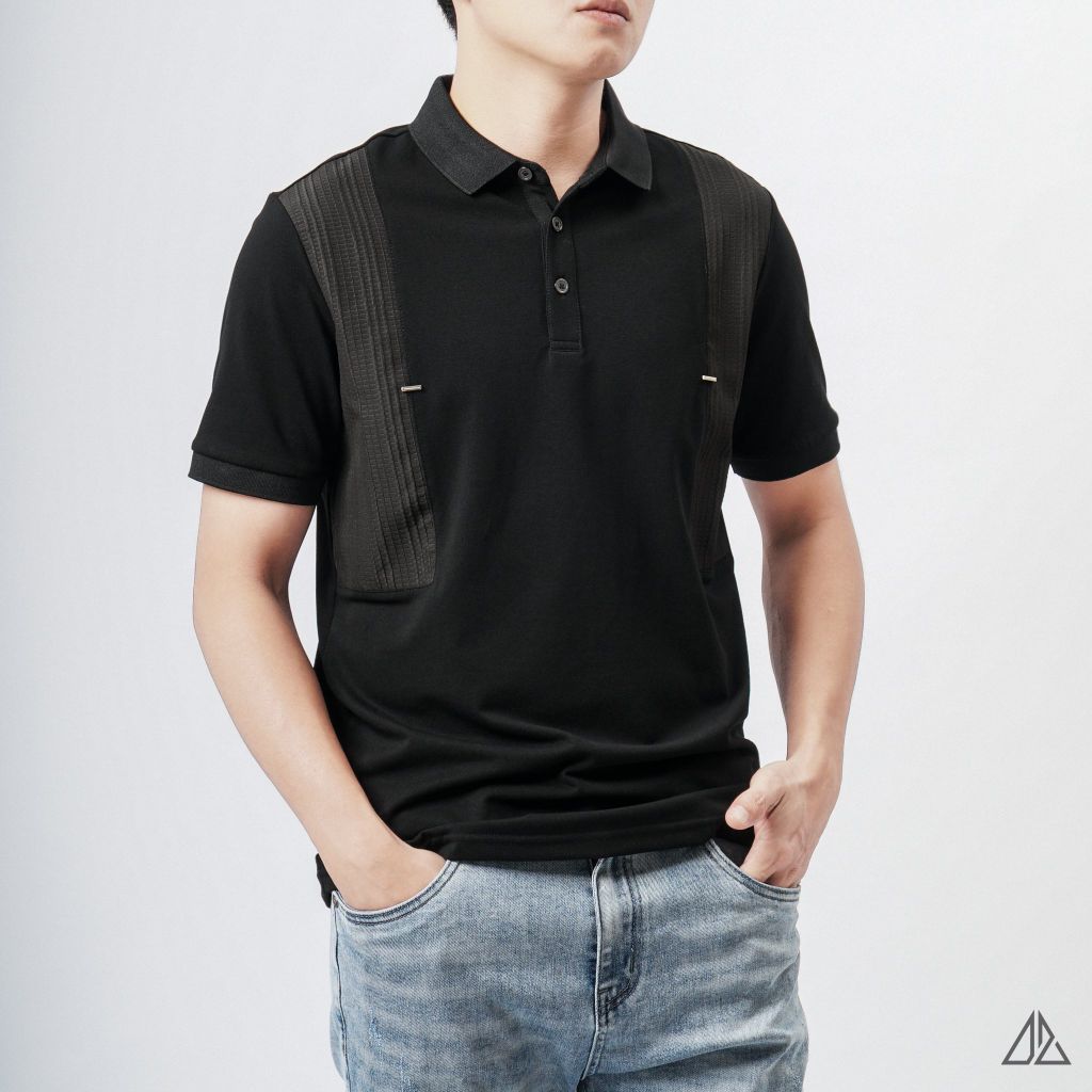 Áo polo phối vải nổi ngực