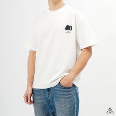 Áo thun cổ tròn vải gân thêu nón