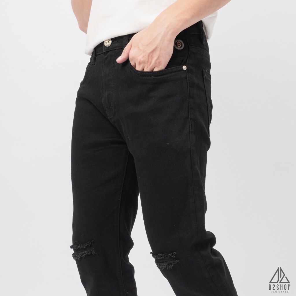 Quần jean đen rách gối DV226R