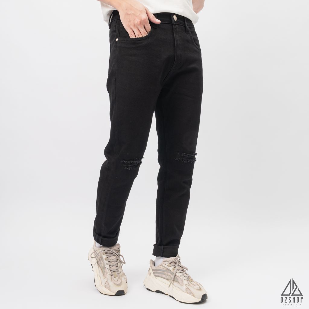 Quần jean đen rách gối DV226R