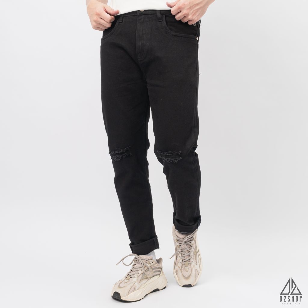 Quần jean đen rách gối DV226R