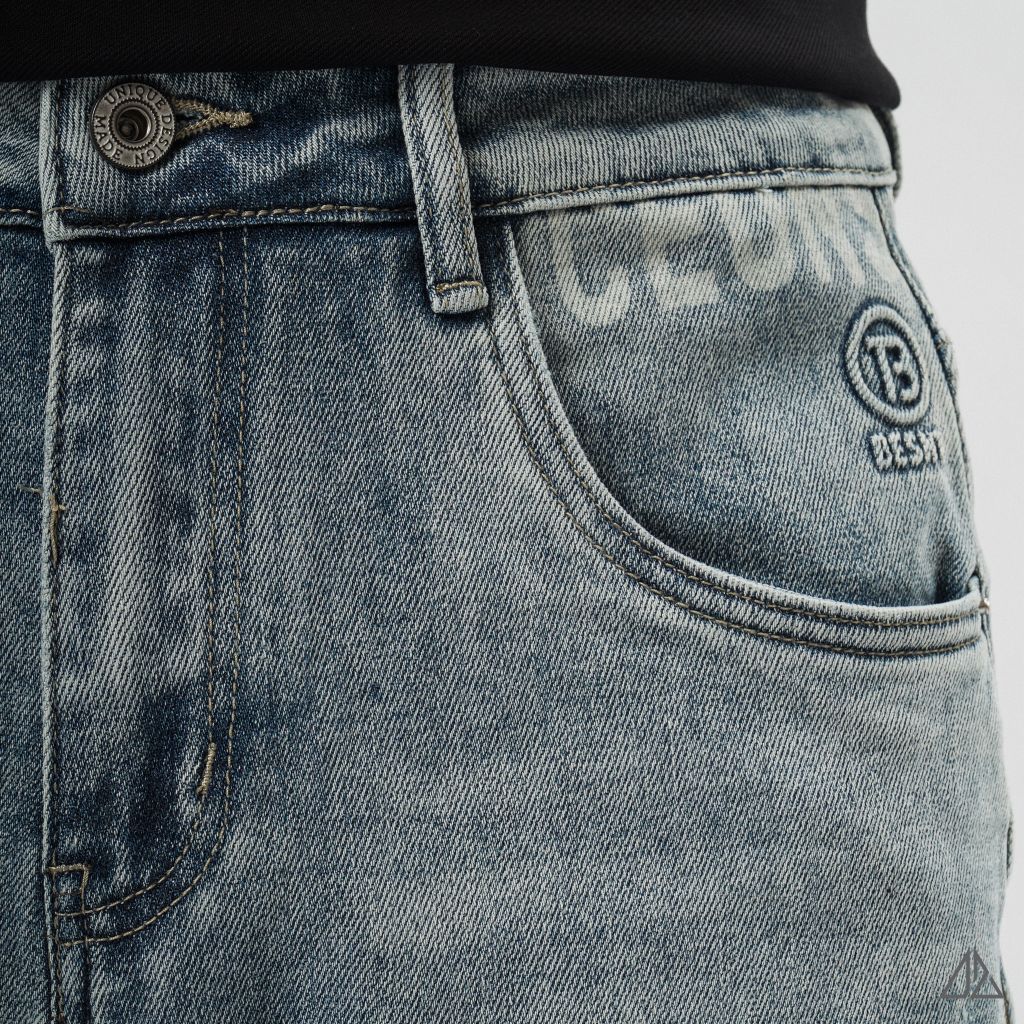 Quần jean xanh bạc túi dập nổi TB