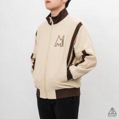 Áo khoác cổ đứng phối viền sọc thêu chữ M