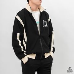 Áo khoác cổ đứng phối viền sọc thêu chữ M