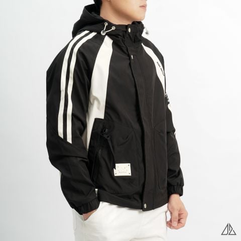 Áo khoác dù nón trùm phối viền tay áo raglan