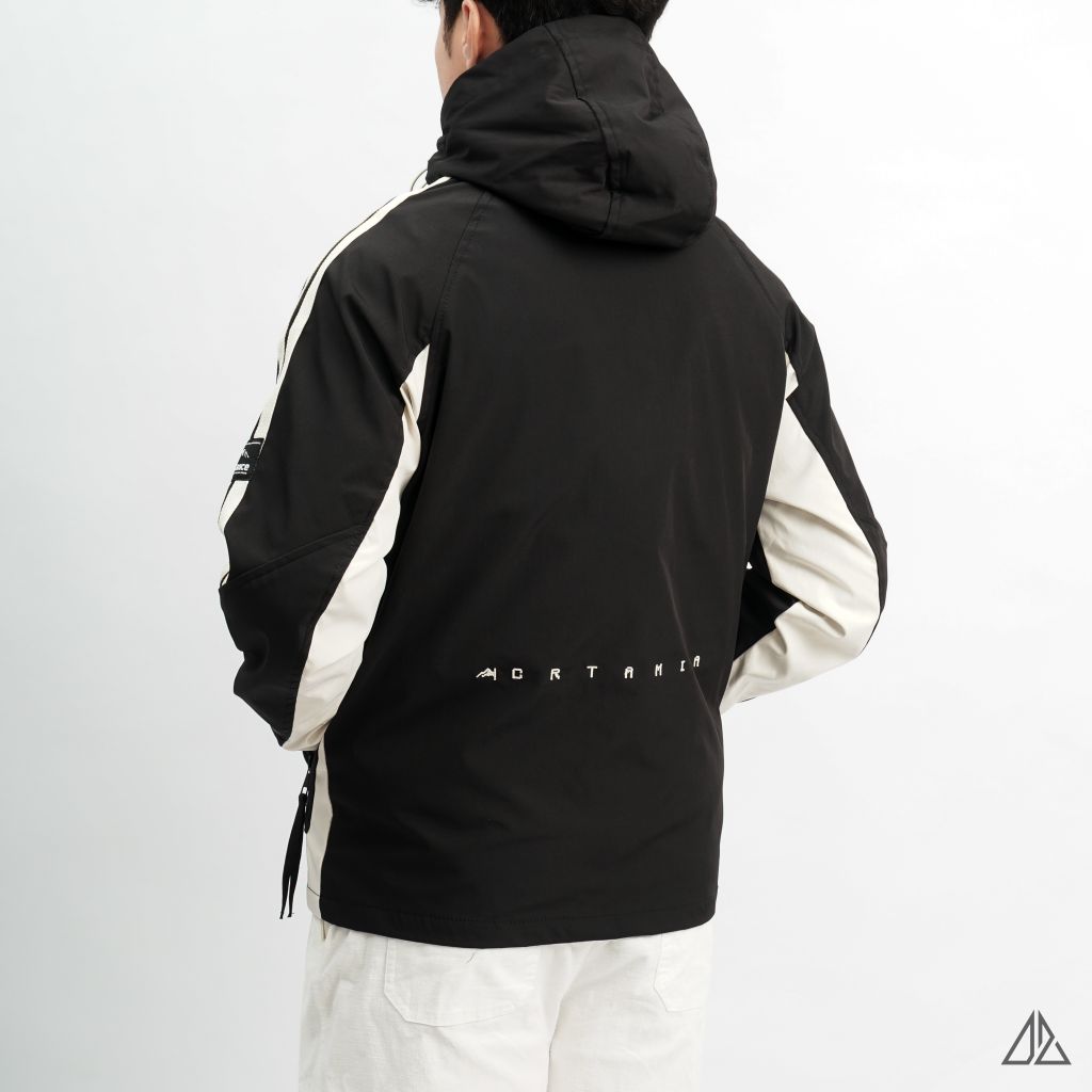 Áo khoác dù nón trùm phối viền tay áo raglan
