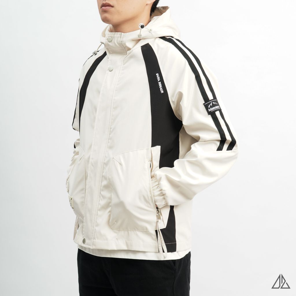 Áo khoác dù nón trùm phối viền tay áo raglan