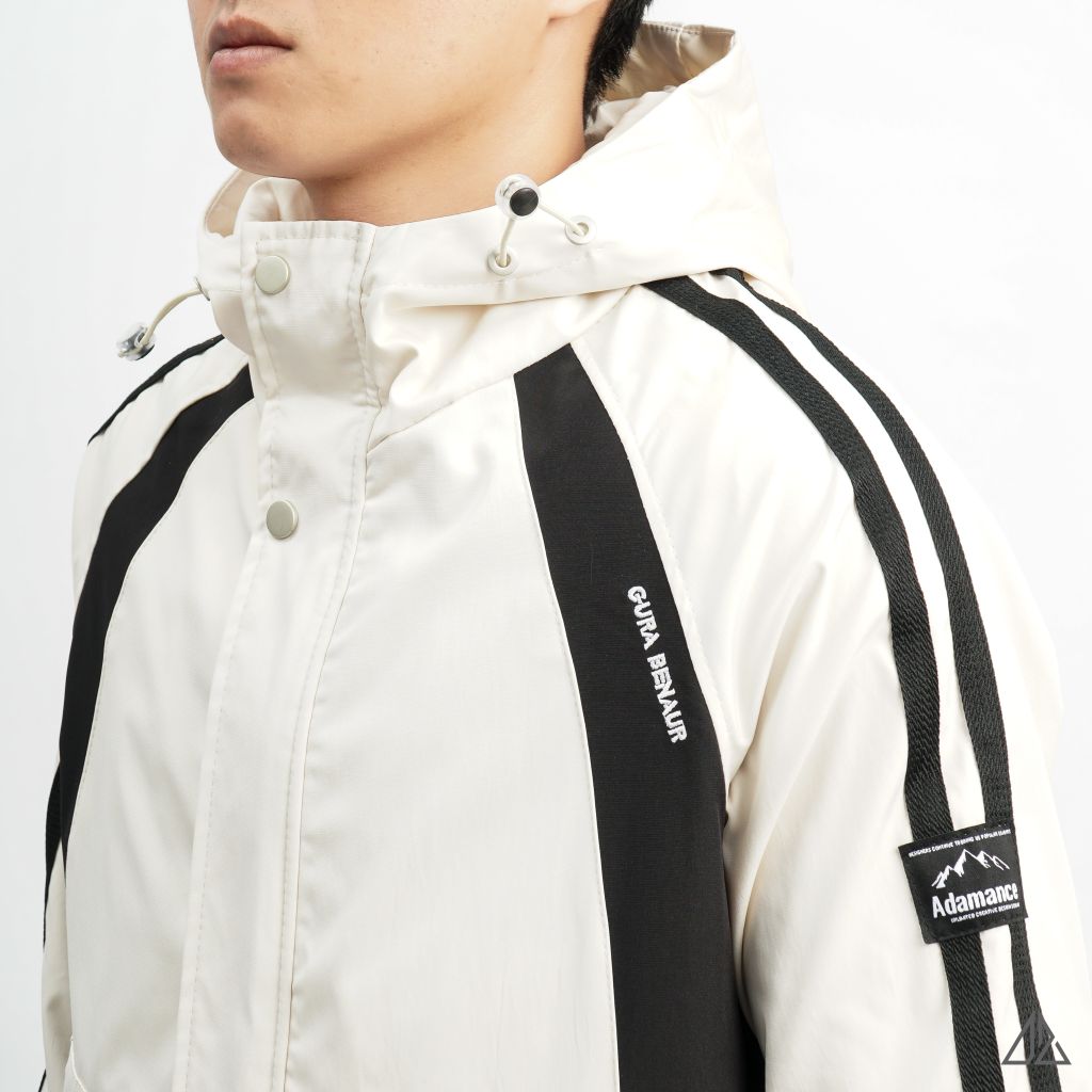 Áo khoác dù nón trùm phối viền tay áo raglan