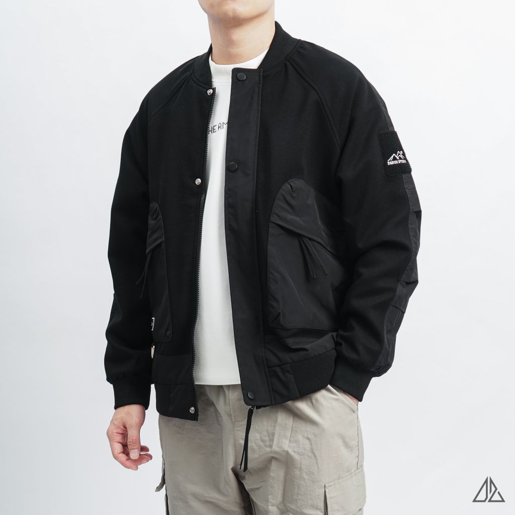 Áo khoác bomber nỉ sọc phối dù