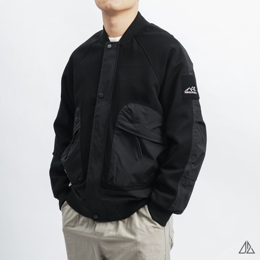 Áo khoác bomber nỉ sọc phối dù