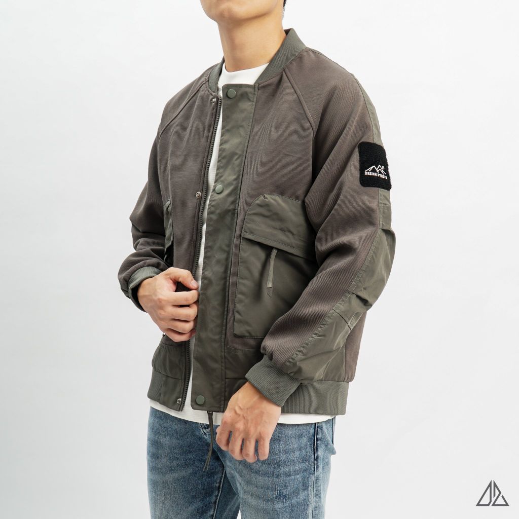 Áo khoác bomber nỉ sọc phối dù