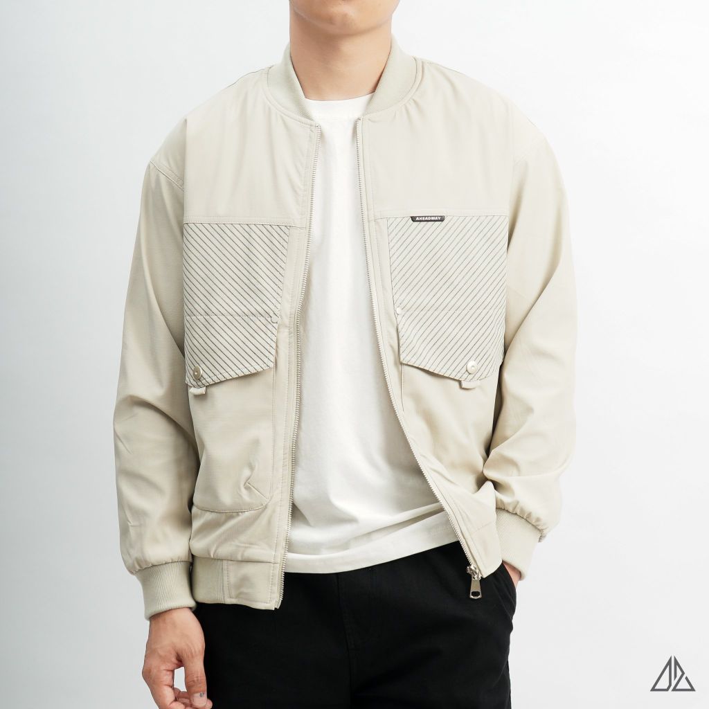 Áo khoác bomber phối túi sọc vải dù