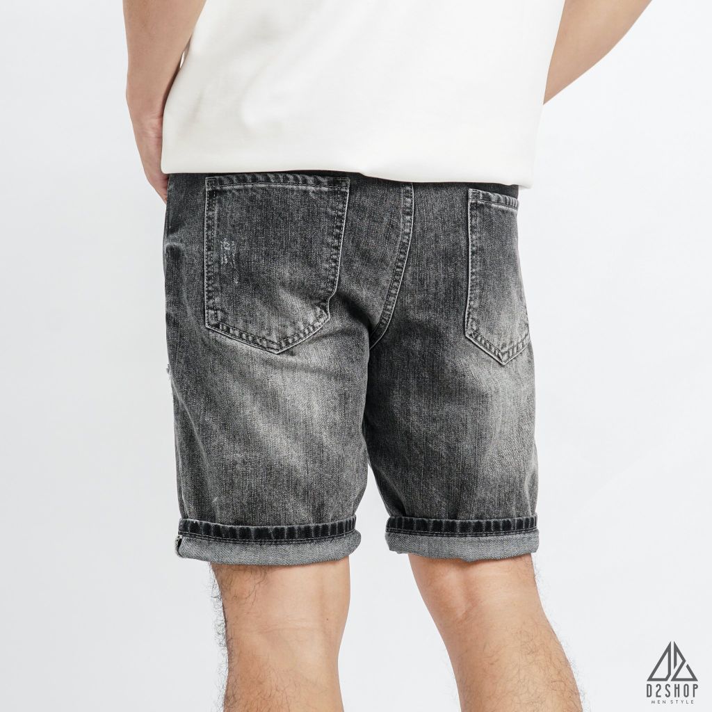 Short jean xanh đậm rách