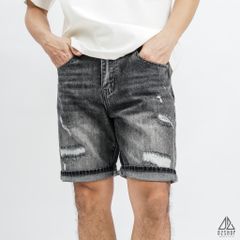 Short jean xanh đậm rách