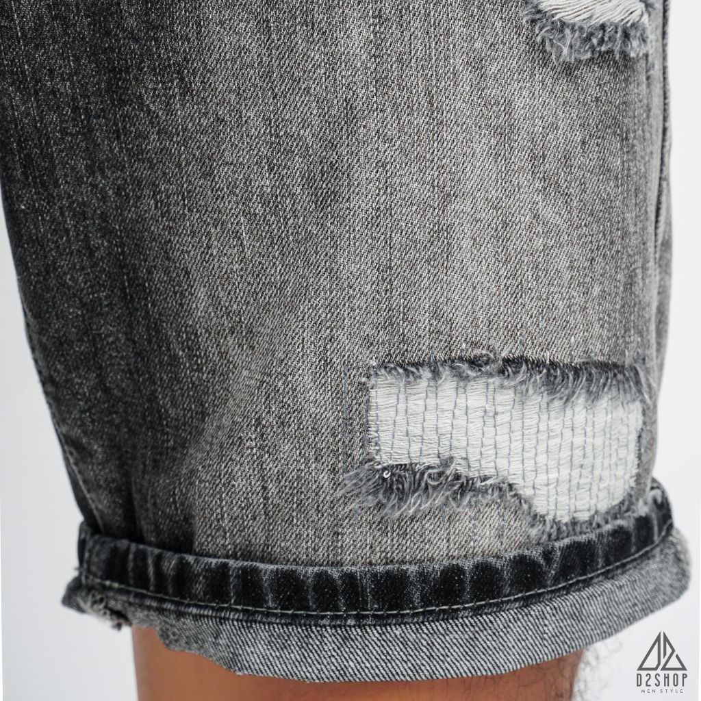 Short jean xanh đậm rách