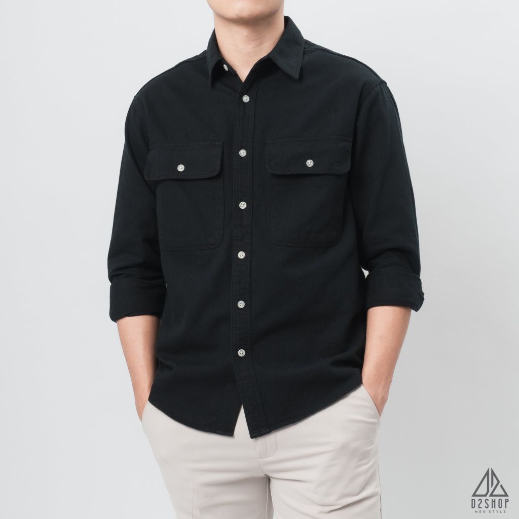 Áo sơ mi túi hộp vải kaki