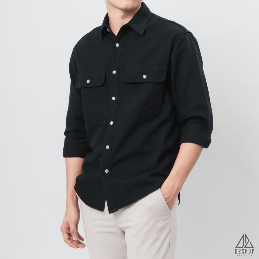 Áo sơ mi túi hộp vải kaki