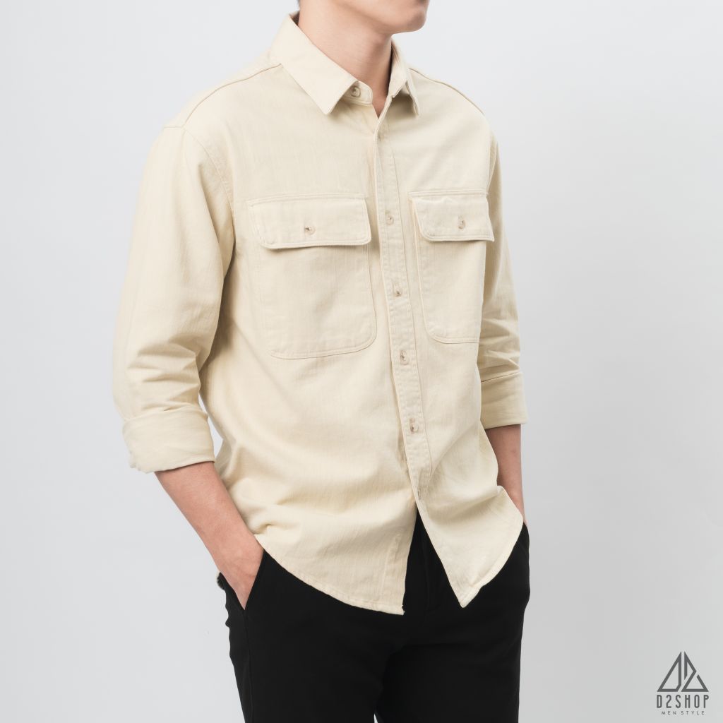 Áo sơ mi túi hộp vải kaki