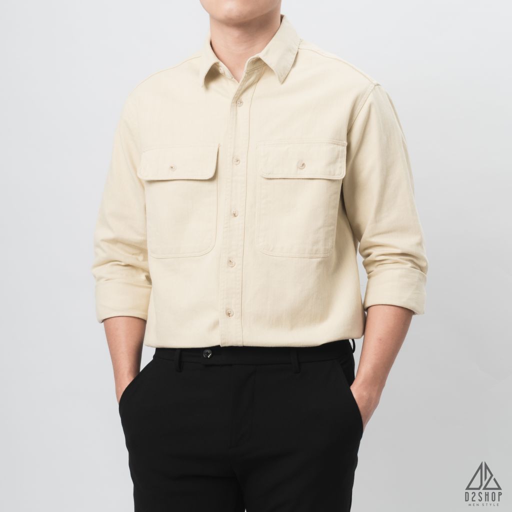 Áo sơ mi túi hộp vải kaki