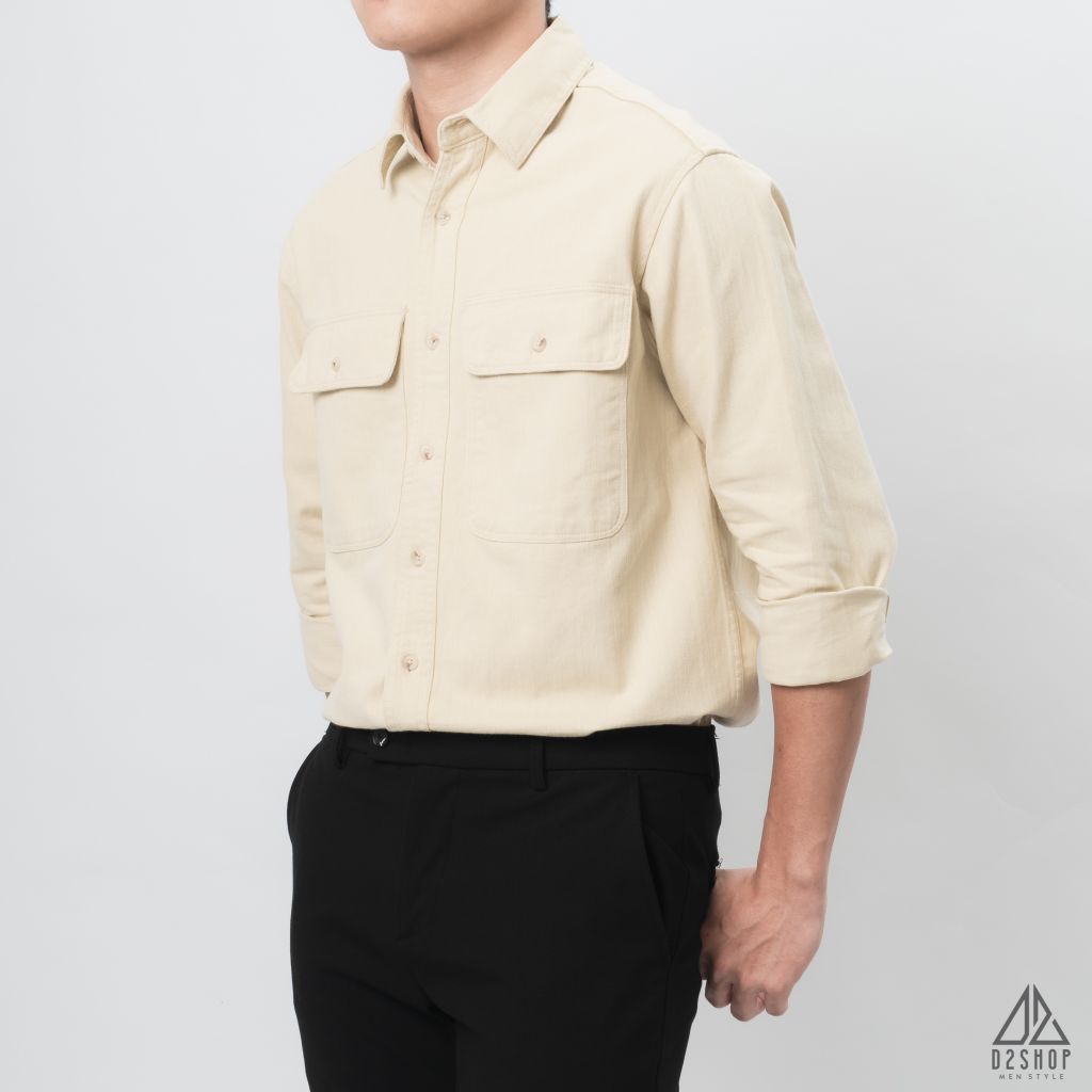 Áo sơ mi túi hộp vải kaki