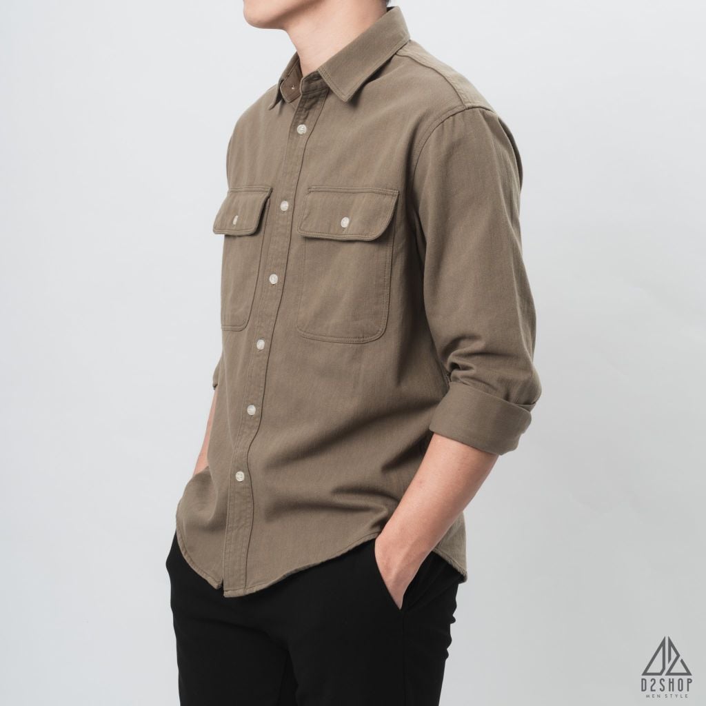 Áo sơ mi túi hộp vải kaki
