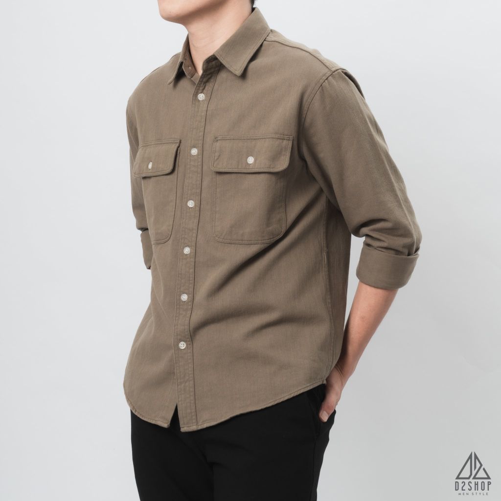 Áo sơ mi túi hộp vải kaki