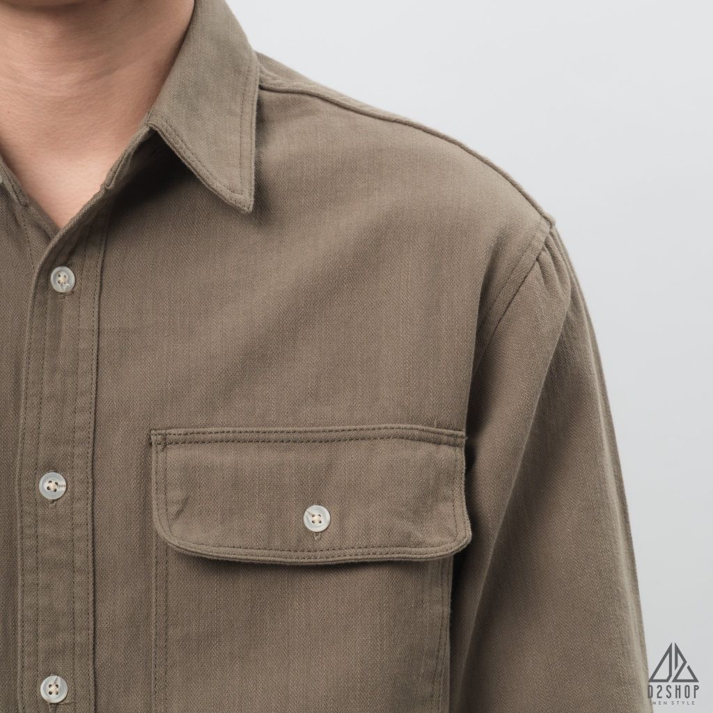 Áo sơ mi túi hộp vải kaki