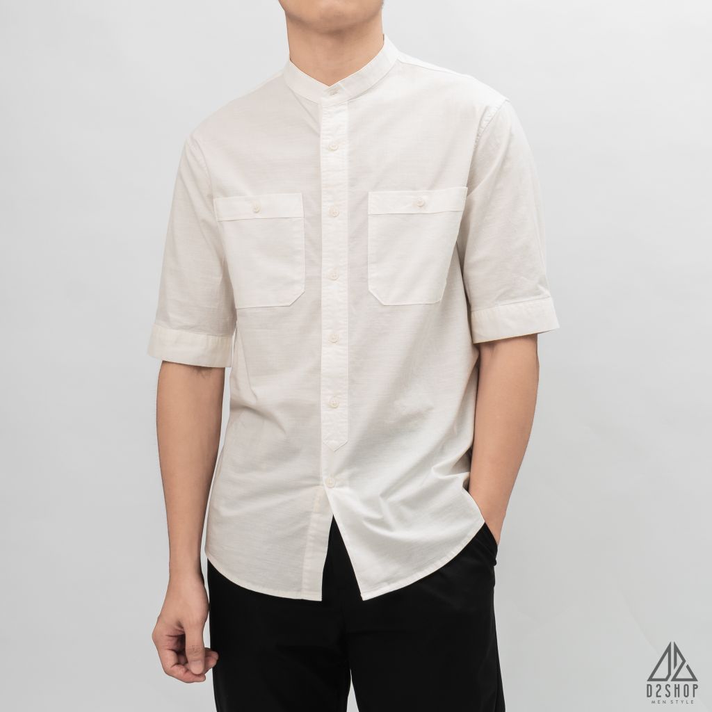Áo sơ mi ngắn tay cổ trụ