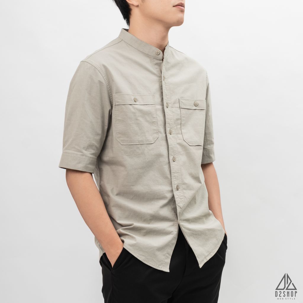 Áo sơ mi ngắn tay cổ trụ