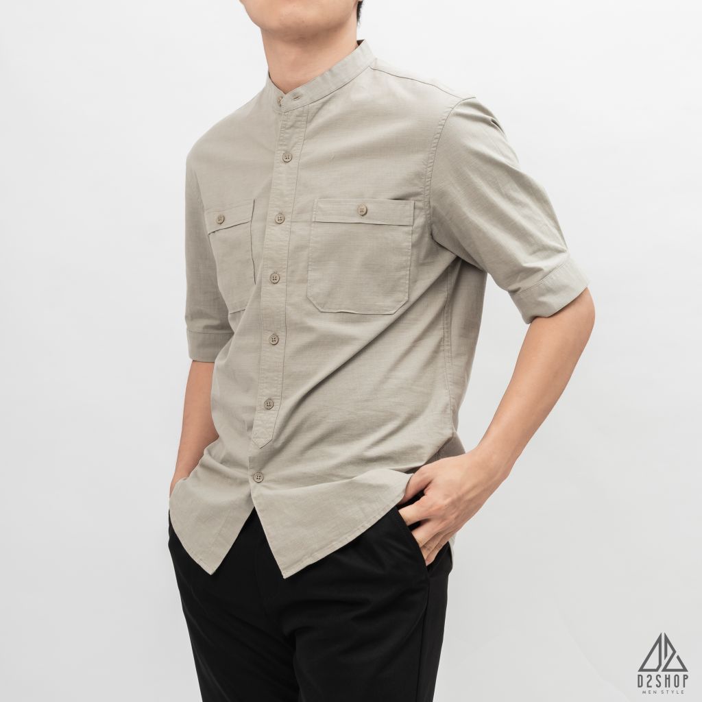 Áo sơ mi ngắn tay cổ trụ