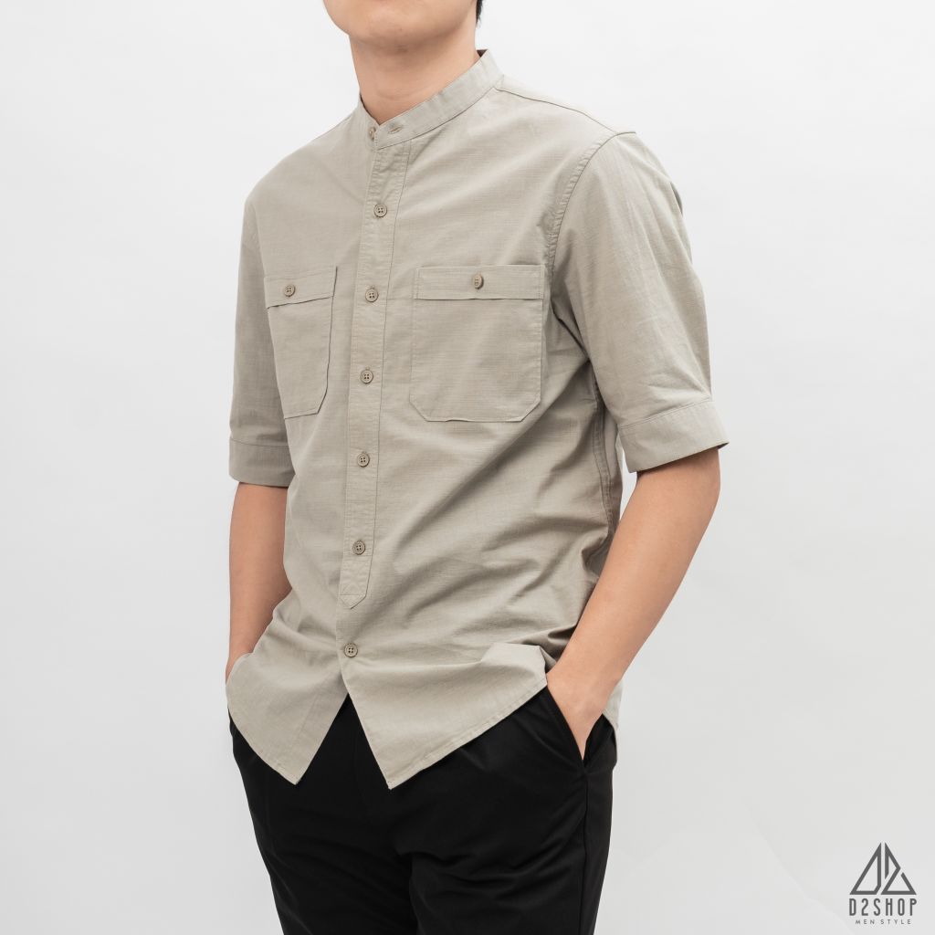 Áo sơ mi ngắn tay cổ trụ