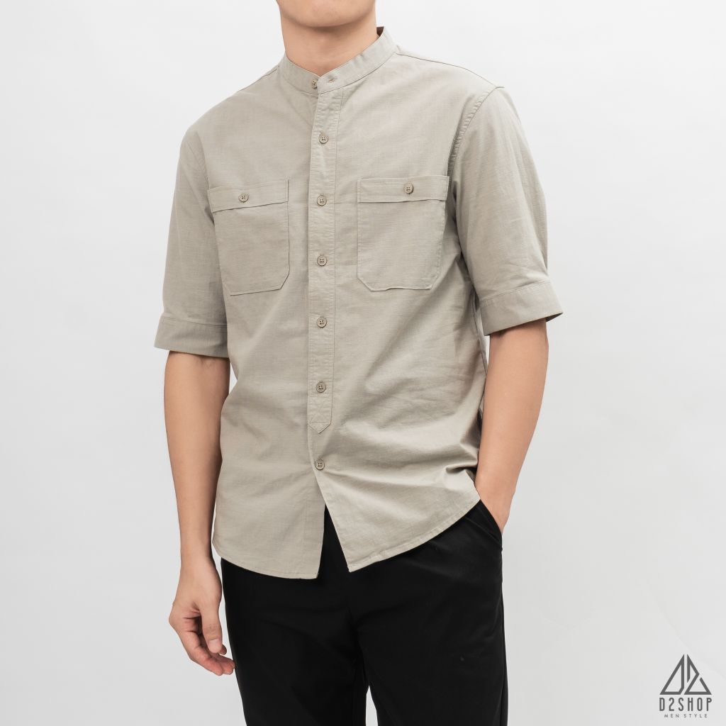 Áo sơ mi ngắn tay cổ trụ