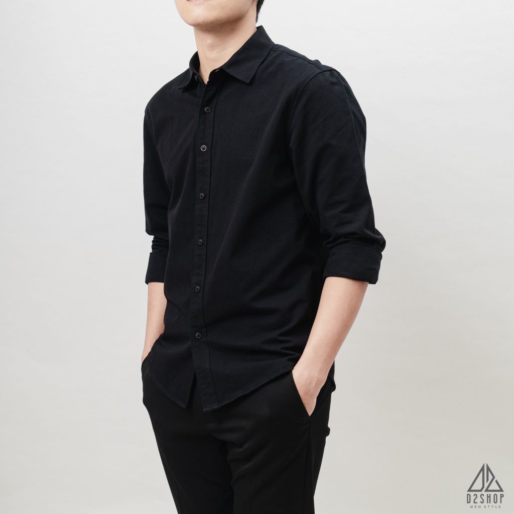 Áo sơ mi trơn vải kaki xéo