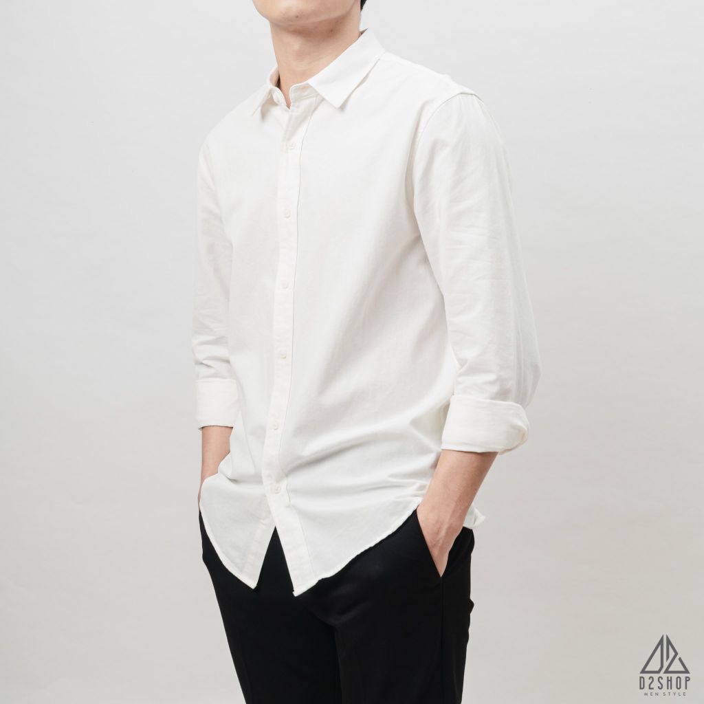 Áo sơ mi trơn vải kaki xéo