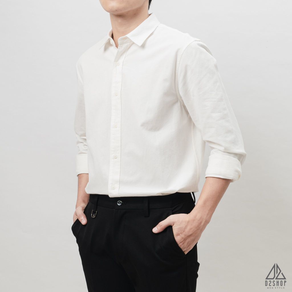 Áo sơ mi trơn vải kaki xéo