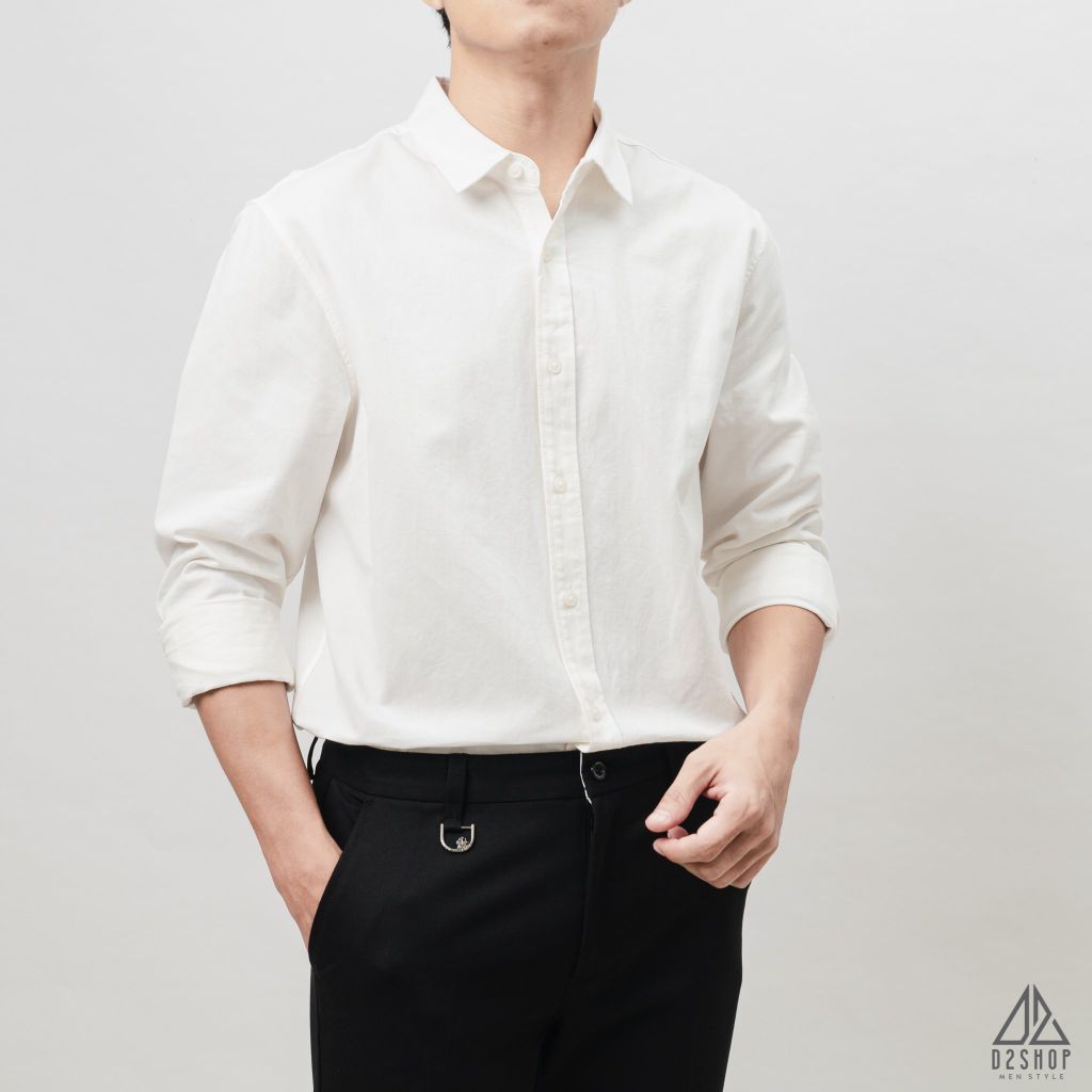 Áo sơ mi trơn vải kaki xéo