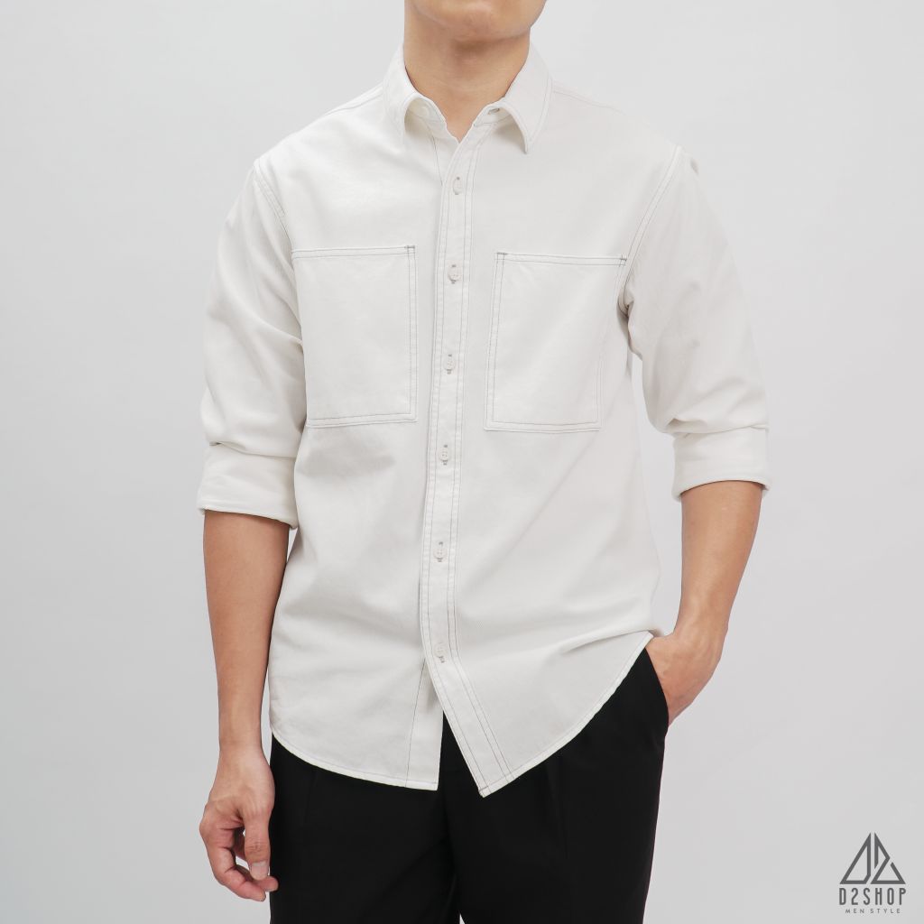 Áo sơmi kaki xéo 2 túi chỉ nổi [SM-2106]