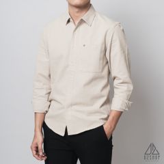 Áo sơ mi vải kaki xéo thêu túi #