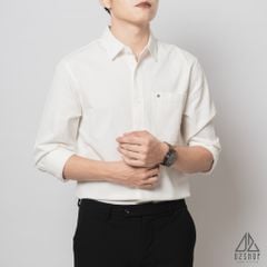 Áo sơ mi vải kaki xéo thêu túi #
