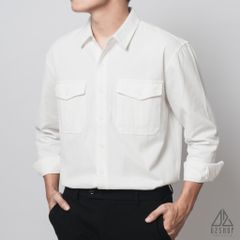 Áo sơ mi túi hộp, vải kaki xéo dày