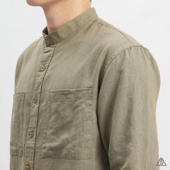 Áo sơ mi cổ trụ 2 túi vải Linen