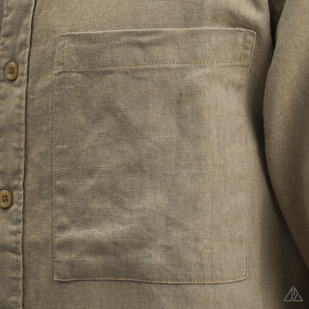 Áo sơ mi cổ trụ 2 túi vải Linen