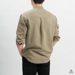 Áo sơ mi cổ trụ 2 túi vải Linen