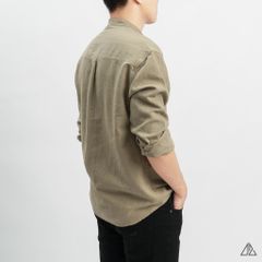 Áo sơ mi cổ trụ 2 túi vải Linen