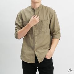 Áo sơ mi cổ trụ 2 túi vải Linen