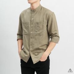 Áo sơ mi cổ trụ 2 túi vải Linen